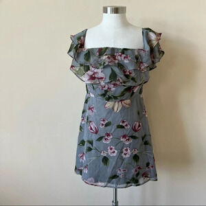 About Us floral ruffle chiffon ruffle mini dress off the shoulder 5174